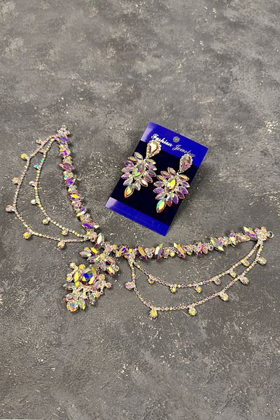 Hayalperest boncuk Ahu Model Fringed Drop Earrings Set for Bride and Henna Wedding - Janjanlı