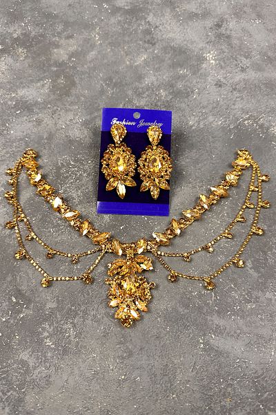 Hayalperest boncuk Gold Ahu Model Fringed Bridal Henna Wedding Shuttle Drop Earring Set