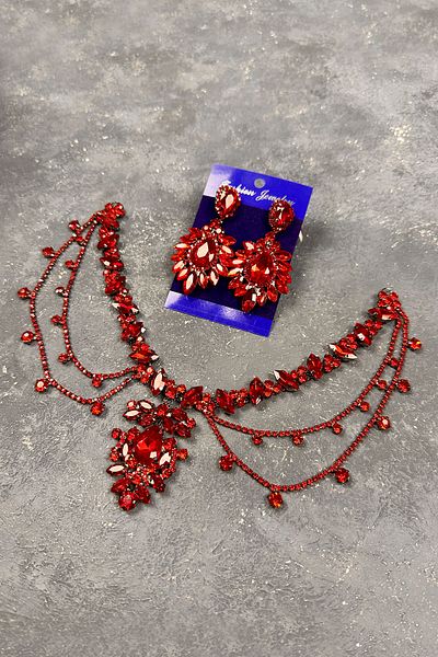 Hayalperest boncuk Red Ahu Model Bridal Henna Wedding Set - Fringed Drop Shuttle Earrings