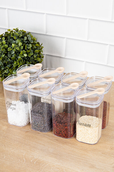 DNS HOME 8 Pack 300 ml Vacuum Jar with Lid, Acrylic Spice Jar with Spoon, Storage Container, Transparent Label and Gift