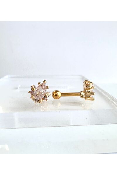 BY DİLEK ÇETİN ACCESSORY Cerrahi Çelik gold baget taşlı kıkırdak helix tragus...