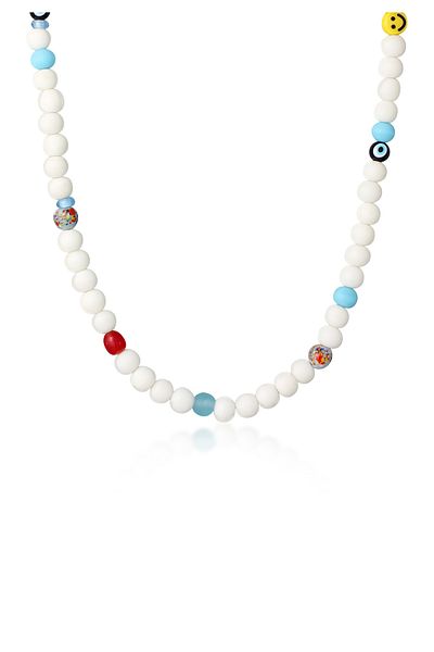 KUZZOI Halskette Smile Emoji Bead Glas Harz Perlen 925 Silber