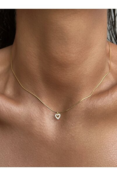Claritas Takı Kadın Altın Kaplama Yılan Zincir Minimal Zirkon Taşlı Kalp Kolye
