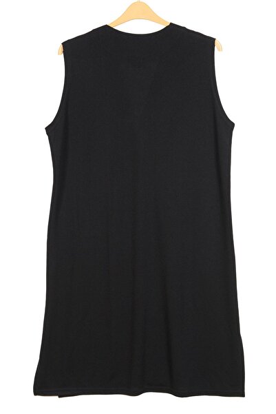 HESNA Women's Buğra Large Size Long Black Vest