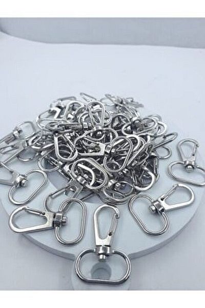 Aker Hediyelik Silver Macrame Keychain Apparatus 60 Pieces Snap Hook Clip Keychain Ring