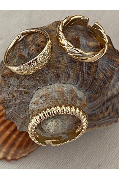 Shimmer Kadınlara Özel 3'lü Gold Yüzük Seti