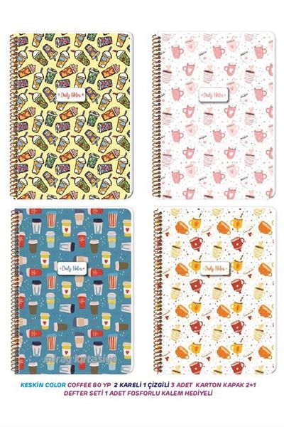 KESKİN COLOR Cafea 80 Yp 2 Carouri 1 Dungi 3 Piese Copertă Carton 2+1 Set Caiet 1