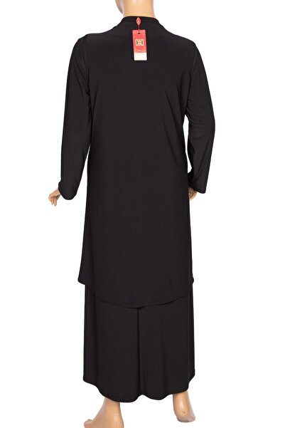 HESNA Women's Semra Bias Glitter Asymmetrical Vest Dress Set Black