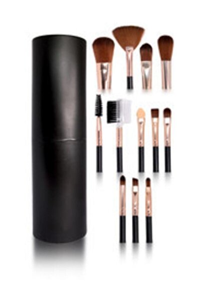 İzla 12'li Makyaj Fırça Seti Silindir Siyah