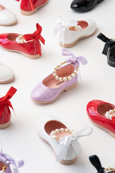 Banamio Girls' Shoes Lilac with Bow on the Back and Pearl Lacing