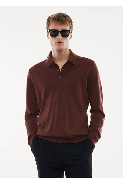 MANGO Man Polo cu mâneci lungi 100% lână merinos