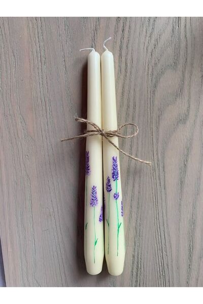 Genel Markalar Tekli Lavanta Desenli Dekoratif Şamdan Mum