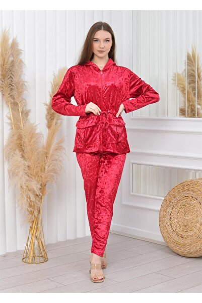 Nuseel New Season Janjan Velvet Pocket Set Red Color