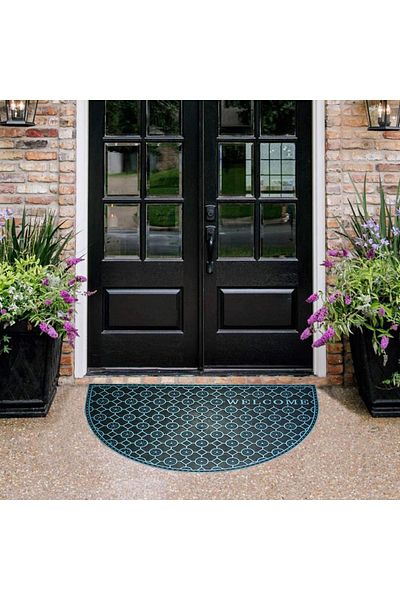 Stepmat Blue Welcome Written Dust and Mud Scraper Rubber Door Mat
