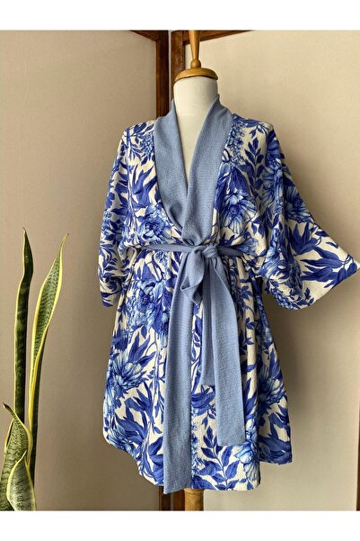 ki-nua studio Mavi Çiçekli Kısa Kimono