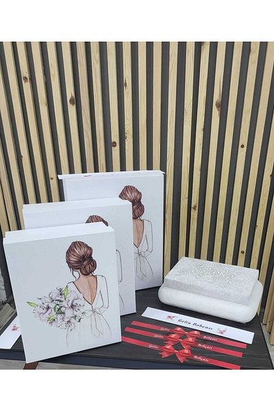 Duru Çeyiz Sandıkları 4-Piece Dowry Cardboard Box Bridal Box and Makeup Chest