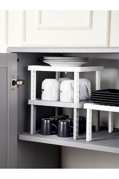 Viyalente 3-Pece Plastic Shelf Organizer Shelf Riser In-Cabinet Organizer