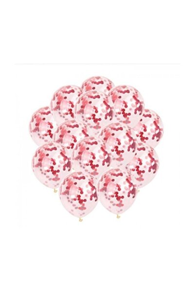 BalonEvi Kırmızı Konfetili Şeffaf Balon Seti 10 Adet