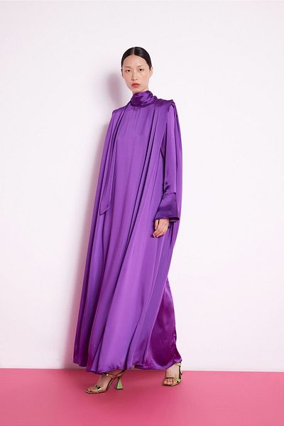 Nuum Design Satin Dress Cuff Sleeves Purple