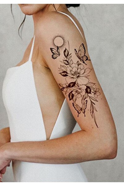 BP Tattoo Freesia Gerçekçi Görünümlü Kelebek Ve Çiçek Dövmesi