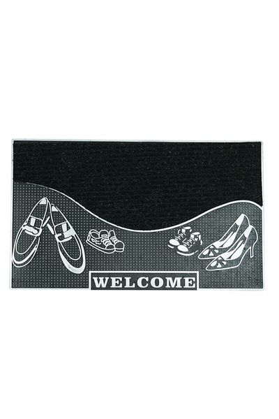 Stepmat Welcome Written Shoe Patterned Rubber Door Cover with Dust Holding Feature