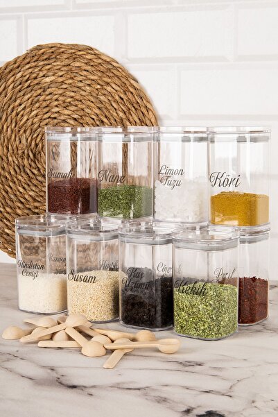 dnshome 12'li Vakum Kapaklı Kaşıklı Mika Baharatlık Saklama Kabı Şeffaf Etike...