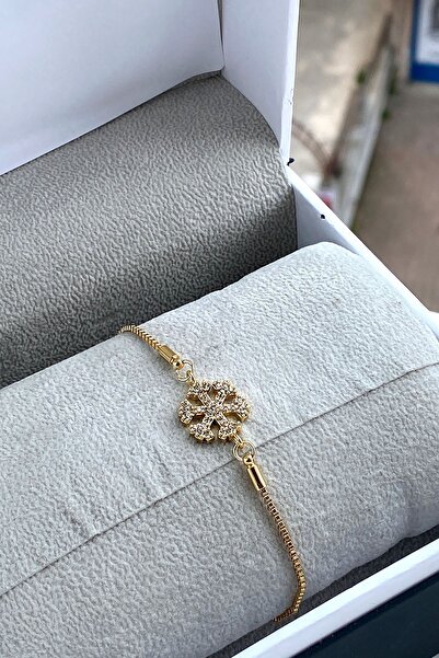 TAKIPORT Gold Renk Asansörlü Zirkon Taşlı Kar Tanesi Kadın Bileklik