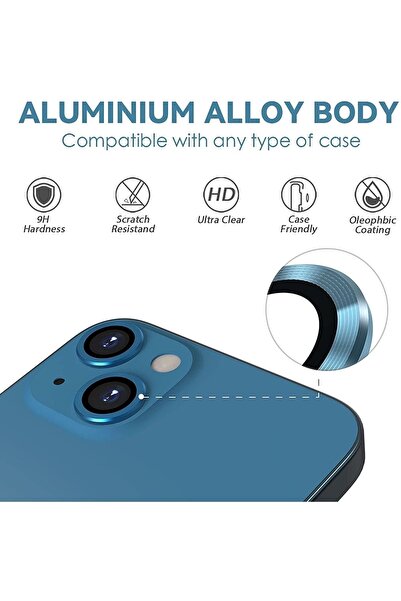 HyperAge Iphone 13 & Iphone 13 Mini Uyumlu Alüminyum Alaşım 3d Temperli Kamera Lens Koruyucu Mavi [2'li Set]