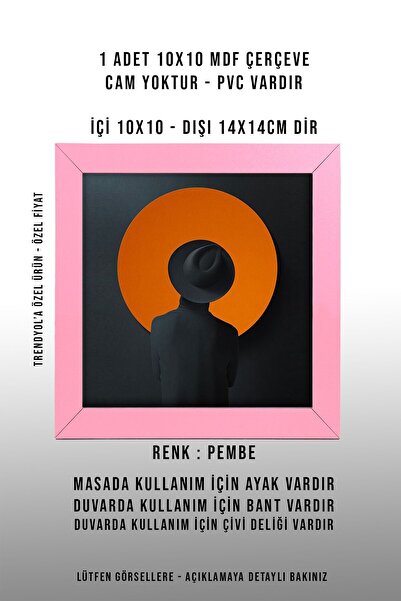 Bytwo 10X10 KARE PEMBE MİNİ ÇERÇEVE - 1 ADET KARE ÇERÇEVE - MDF ÇERÇEVE