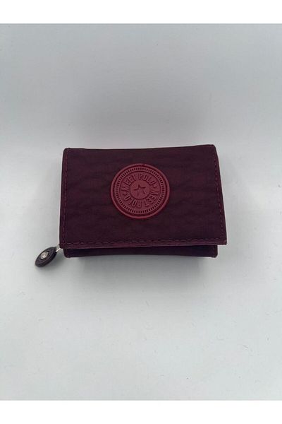 chocolatebag محفظة نسائية أنيقة من القماش المجعد مع أشرطة وسحابات إكسسوارات لحمل البطاقات باللون الأحمر الداكن