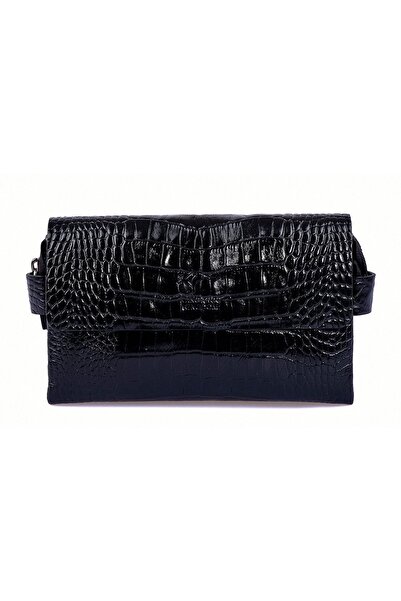 KANGAROO KINGDOM Siyah Erkek Portföy & Clutch El Çantası Hakiki Dana Deri Kroko 9288-cs