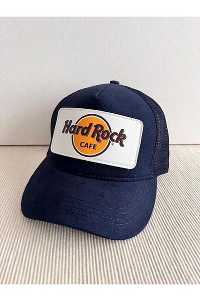 CosmoOutlet Hard Rock Cafe Slogan Removable Logo Unisex Sticker Mesh Navy Blue Hat