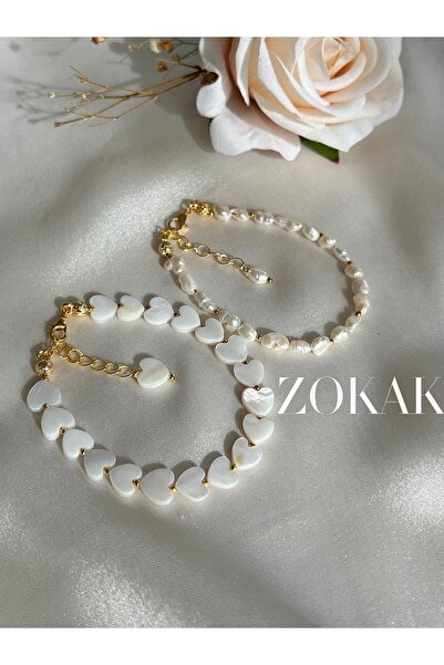 Zokak Sertifikalı Doğal Taş Gerçek Inci Set, Gerçek Sedef Taşı Set, Inci Kolye, Inci Bileklik, Inci Küpe