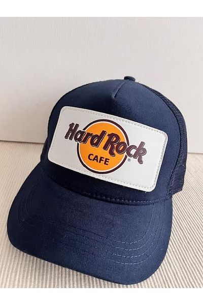 CosmoOutlet Hard Rock Cafe Slogan Removable Logo Unisex Sticker Mesh Navy Blue Hat