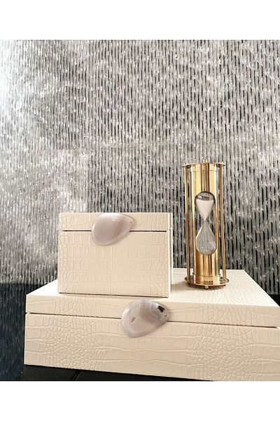 MOENAStudio Moena Studio Decorative Crocodile Pattern Small Size Cream Color Faux Leather Box