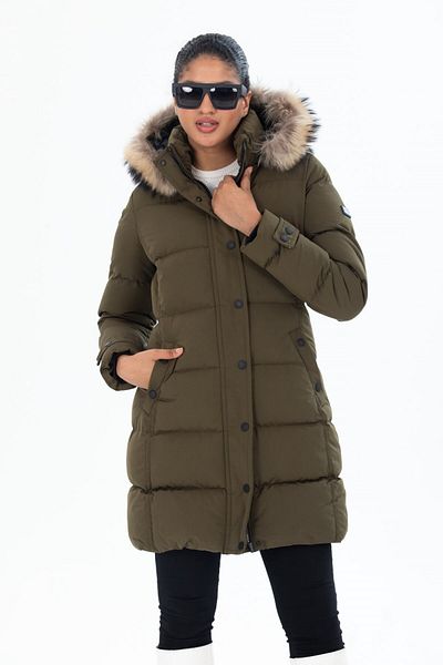 G-FOX WOMEN'S LONG REMOVABLE FUR HOODED PADDED WIND-RESISTANT PUFFED COAT 8658