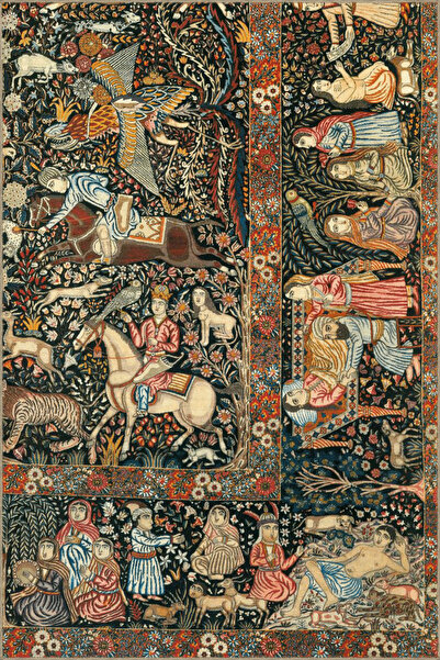 Rugs Modern Halı Floral Temalı İnsan ve At Figürü Desenli Etnik Vintage Dekor...