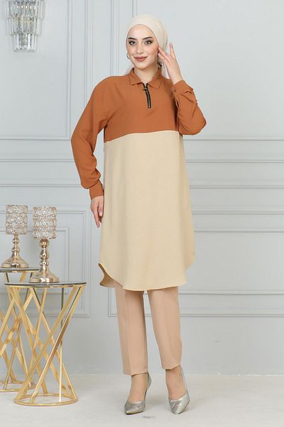 Modamihram Tunica crem 6098 - Fermoar Detaliat