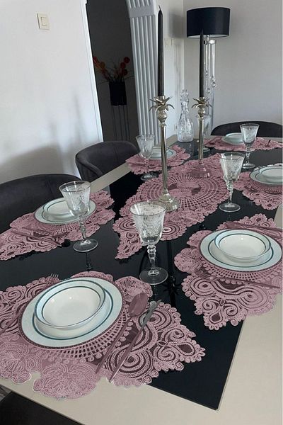 Çt Çeyizci Tekstil 1 Kit de serviciu Runner 6 Supla, set de fete de masă și pulbere de prezentare