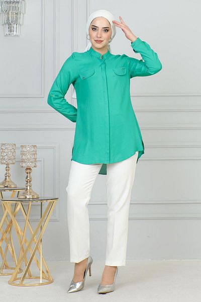 Modamihram Green Tunic 6104 - With Ornamental Pocket