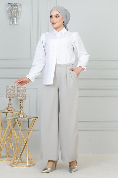 Modamihram Pantaloni gri cu picioare largi - 6099