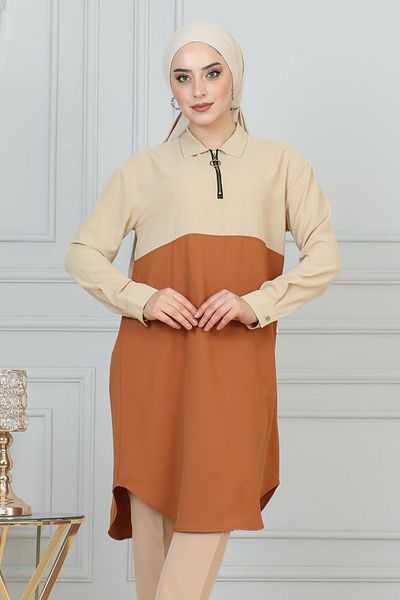 Modamihram Tunica Bej 6098 - Fermoar Detaliat