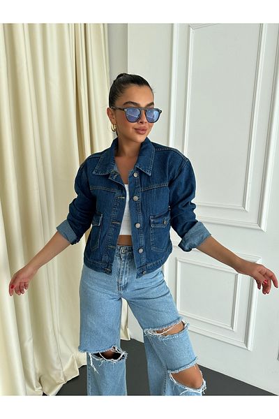 kenza'a Jachetă de blugi pentru femei - cu buzunare și design scurt