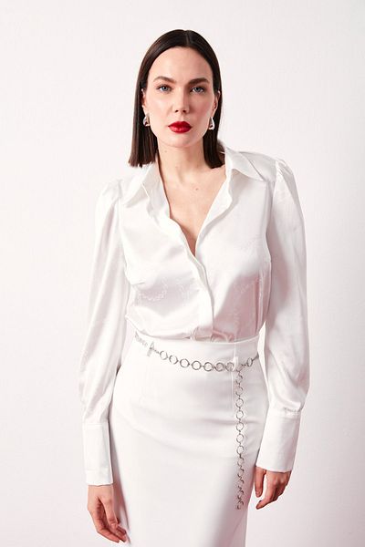 Sateen قميص ساتان - مبطن ومنقوش - ECRU