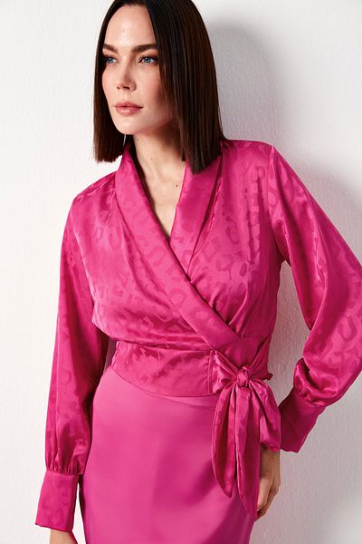 Sateen Fuchsia Satin Blouse - Side Belted