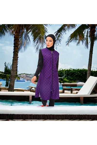 Shopiolog Geometric Patterned Long Micro Sleeve with Full Hijab Model