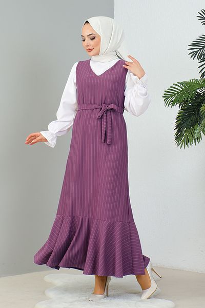 MODAQU Gilet με στρώσεις δαμάσκηνου με ριγέ και ζώνη