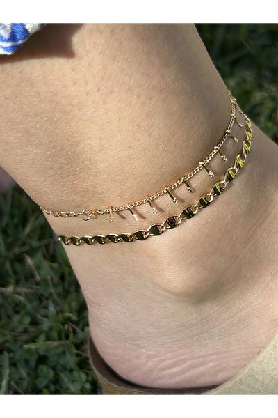 ByMerve Bym293 2-piece Set Chain Auger Model Women's Anklet