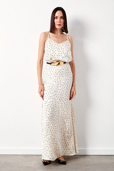 Sateen تنورة طويلة منقطة - بيج