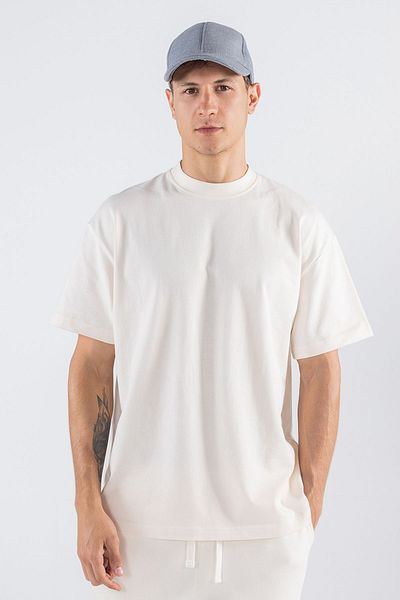 Friday Offset Ανδρικό μπλουζάκι Ecru Oversize Crew Neck 100% βαμβακερό - κανονικό μέγεθος 2 τεμαχίων